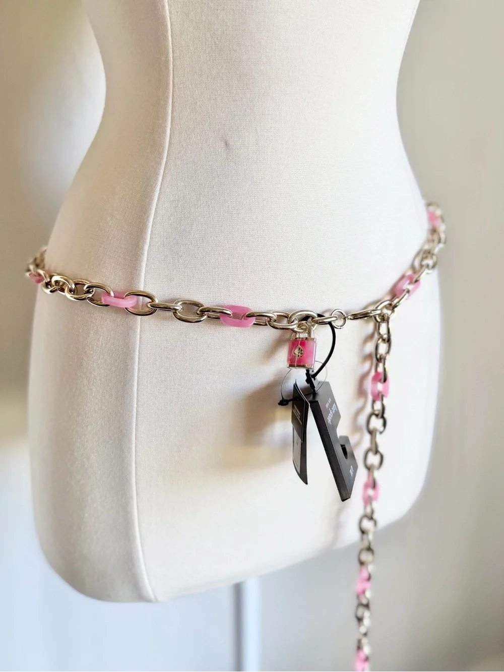 kate spade Lock & Spade Chain Link Belt Pink Acrylic + Gold, L/XL NWT
